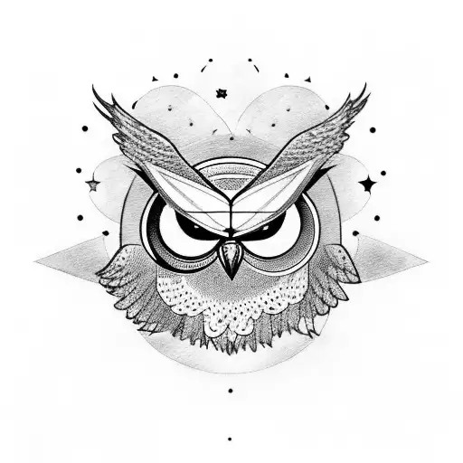 Old school motorcycle transformed into a majestic owl soaring through a starry night sky tattoo design idea