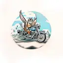 Vintage motorcycle riding through a mystical nature scene with an owl as the passenger tattoo design idea