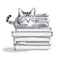 Cat sleeping on a pile of books tattoo design idea