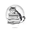Cat sleeping on a pile of books tattoo design idea