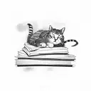 Cat sleeping on a pile of books tattoo design idea