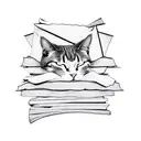 Cat sleeping on a pile of books tattoo design idea