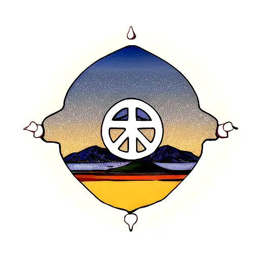 peace sign with each compartment have the elements of nature like mountains, sea, river the night the day  tattoo design idea