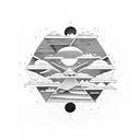 circle with 4 equal parts and each compartment have the elements of nature like night and day mountains and sea ocean sk tattoo design idea