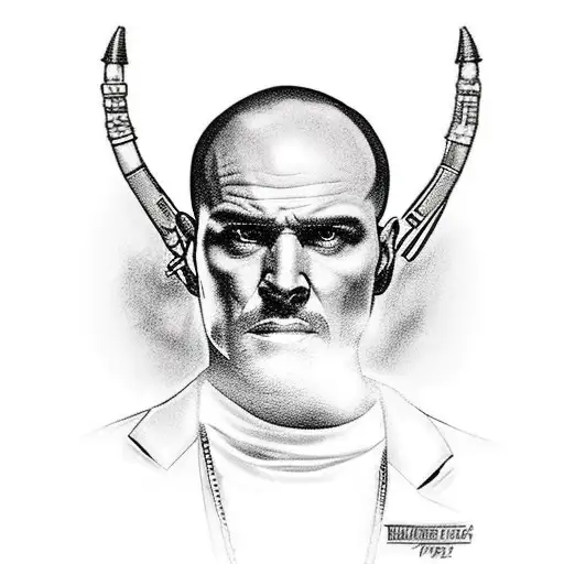 tattoo of Tony Soprano, Tommy Shelby, Walter White, John Wick and Billy Butcher in the style of Death Row Records tattoo design idea