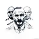 tattoo of Tony Soprano, Tommy Shelby, Walter White, John Wick and Billy Butcher in the style of Death Row Records tattoo design idea