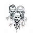 tattoo of Tony Soprano, Tommy Shelby, Walter White, John Wick and Billy Butcher in the style of Death Row Records tattoo design idea