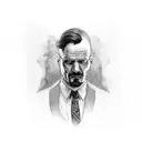 Portrait of Tony Soprano, Tommy Shelby, Walter White, John Wick and Billy Butcher in the style of Death Row Records tattoo design idea