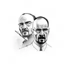 Portrait of Tony Soprano, Tommy Shelby, Walter White, John Wick and Billy Butcher in the style of Death Row Records tattoo design idea