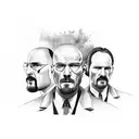 Portrait of Tony Soprano, Tommy Shelby, Walter White, John Wick and Billy Butcher in the style of Death Row Records tattoo design idea