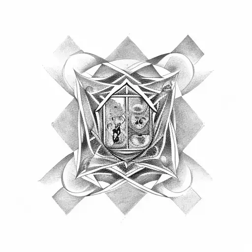 A blackwork tattoo of a philosopher's stone with intricate fine line drawings, representing the client's passion for philosophy and their favorite style of art. tattoo design idea