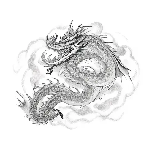 Dragon with year of 2000 character tattoo design idea