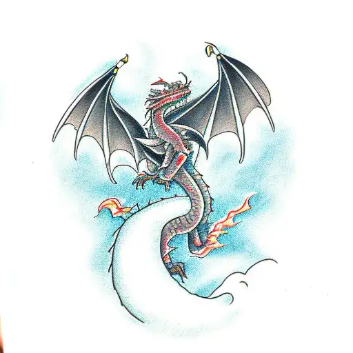 Dragon with year of 2000 character tattoo design idea