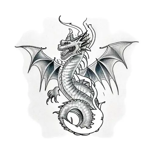 A dragon themed tattoo with elements representing the year 2000 tattoo design idea