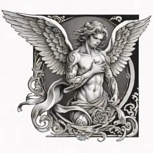 arc angel michael with wings tattoo design idea