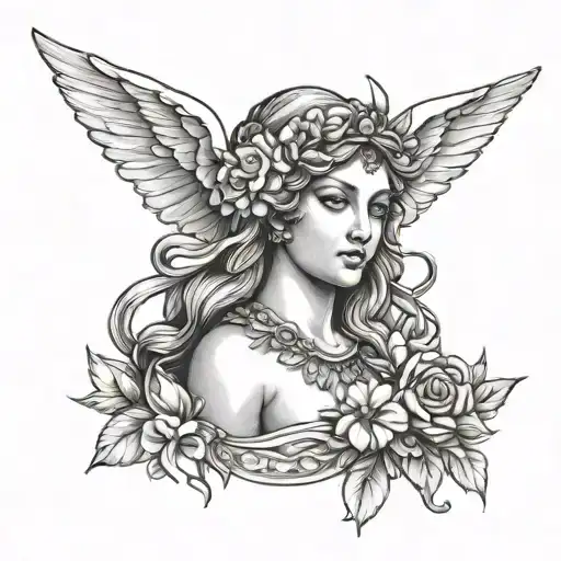 artemis greek goddess with bow as cherub holding tattoo design idea