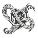 heart intertwined with letters m+t= infinity sign tattoo design idea