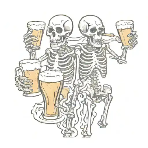 three skeletons and beer tattoo design idea
