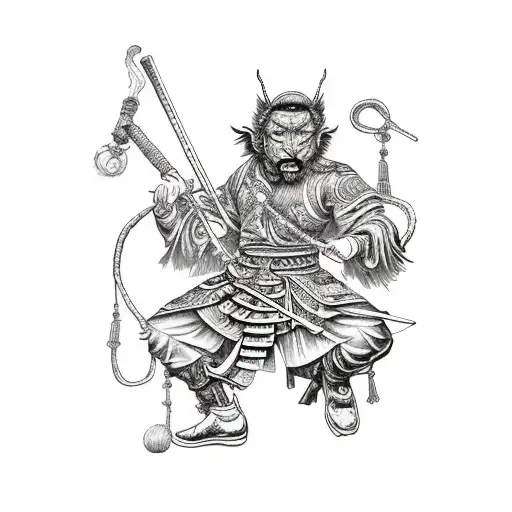 magic nimbus, samurai wukong,water font, bracelet,the fool tarot card  tattoo design idea