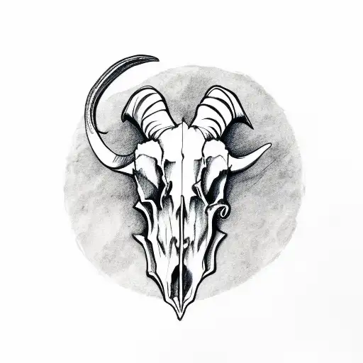 goat skull over an old wheel tattoo design idea