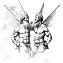 Sistine Chapel type style but for a backtattoo, but image picturing good vs evil in a epic battle for victory tattoo design idea