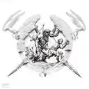 Sistine Chapel type style but for a backtattoo, but image picturing good vs evil in a epic battle for victory tattoo design idea