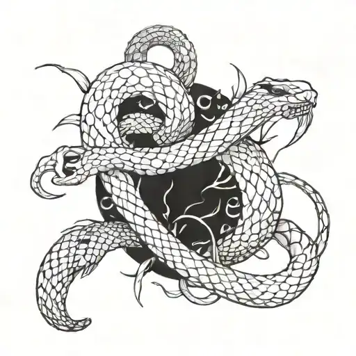 Combine elements of Frieren from the manga series with a snake in a dynamic composition tattoo design idea