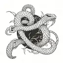 Combine elements of Frieren from the manga series with a snake in a dynamic composition tattoo design idea