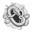 Combine elements of Frieren from the manga series with a snake in a dynamic composition tattoo design idea