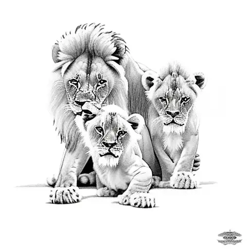 lion with 3 baby cubs  tattoo design idea