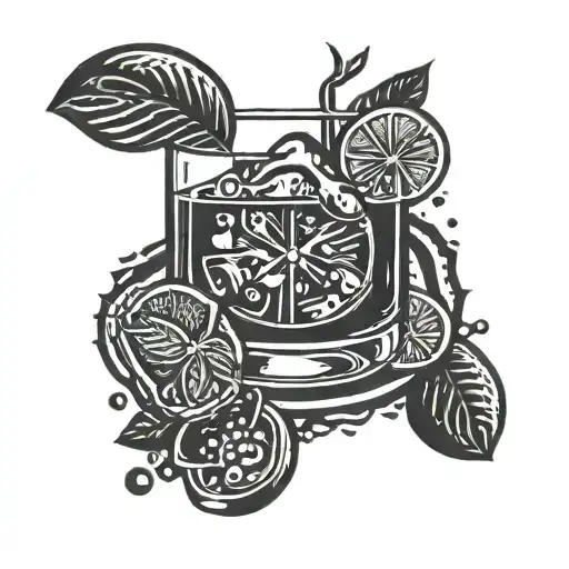 A Negroni cocktail with a vinyl record spinning in the background tattoo design idea