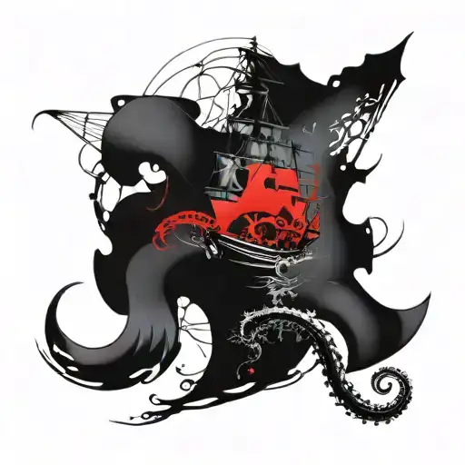 Kraken pulling a ship tattoo design idea