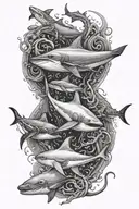 Multiple aquatic creatures including manta ray, hammerhead shark, octopus, sturgeon tattoo design idea