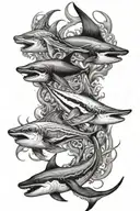 Multiple aquatic creatures including manta ray, hammerhead shark, octopus, sturgeon tattoo design idea