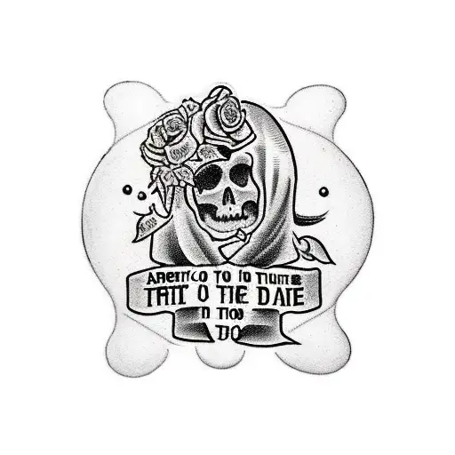 American traditionaltattoo with door hanger in the middle and the phrase ."till death do us part" in the middle tattoo design idea
