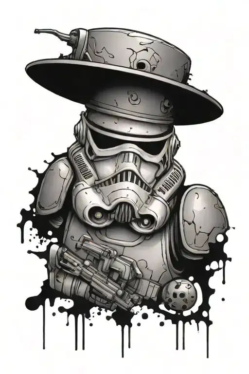storm trooper helmet broken surrounded dot work half sleeve left arm tattoo design idea