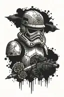 storm trooper helmet broken surrounded dot work half sleeve left arm tattoo design idea