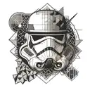 storm trooper helmet surrounded geometric dot work tattoo design idea