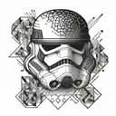 storm trooper helmet surrounded geometric dot work tattoo design idea