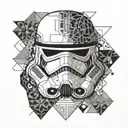 storm trooper helmet surrounded geometric dot work tattoo design idea