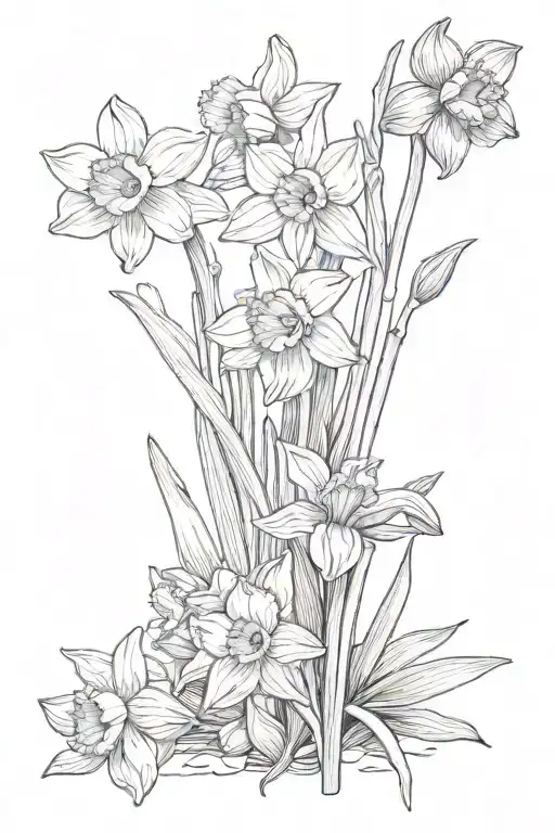3 daffodils, 1 penny, 1 violet flower tattoo design idea
