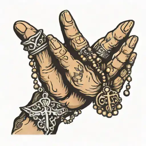 praying hand rosary tattoo design idea