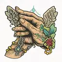 praying hand rosary tattoo design idea