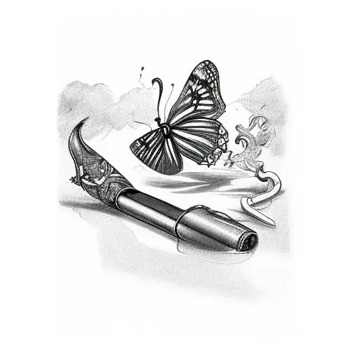 Butterflies out of a smoking pipe tattoo design idea