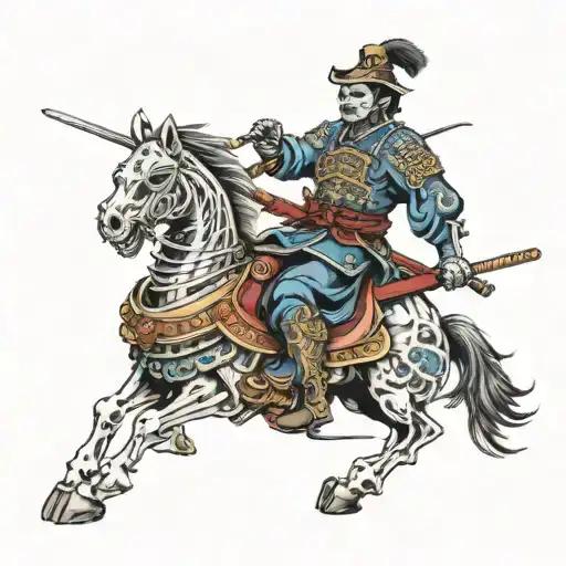 samurai skeleton riding tattoo design idea