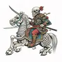 samurai skeleton riding tattoo design idea