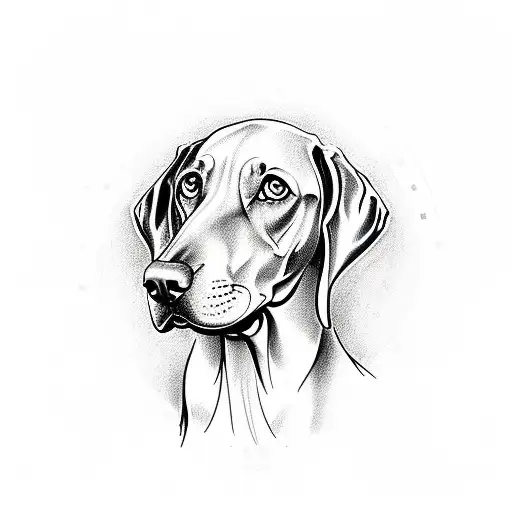 Incorporate a Weimaraner dog and a vintage car in a sketch-style tattoo, surrounded by speed lines tattoo design idea