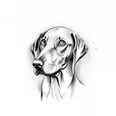 Incorporate a Weimaraner dog and a vintage car in a sketch-style tattoo, surrounded by speed lines tattoo design idea