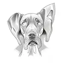 Incorporate a Weimaraner dog and a vintage car in a sketch-style tattoo, surrounded by speed lines tattoo design idea