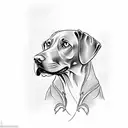 Incorporate a Weimaraner dog and a vintage car in a sketch-style tattoo, surrounded by speed lines tattoo design idea